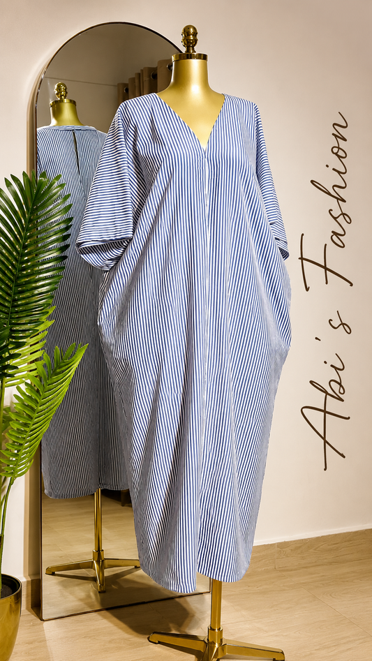 Blue and White Striped Bubu Dress