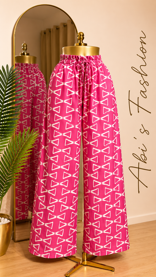 Pink Geometric Print Wide-Leg Pants