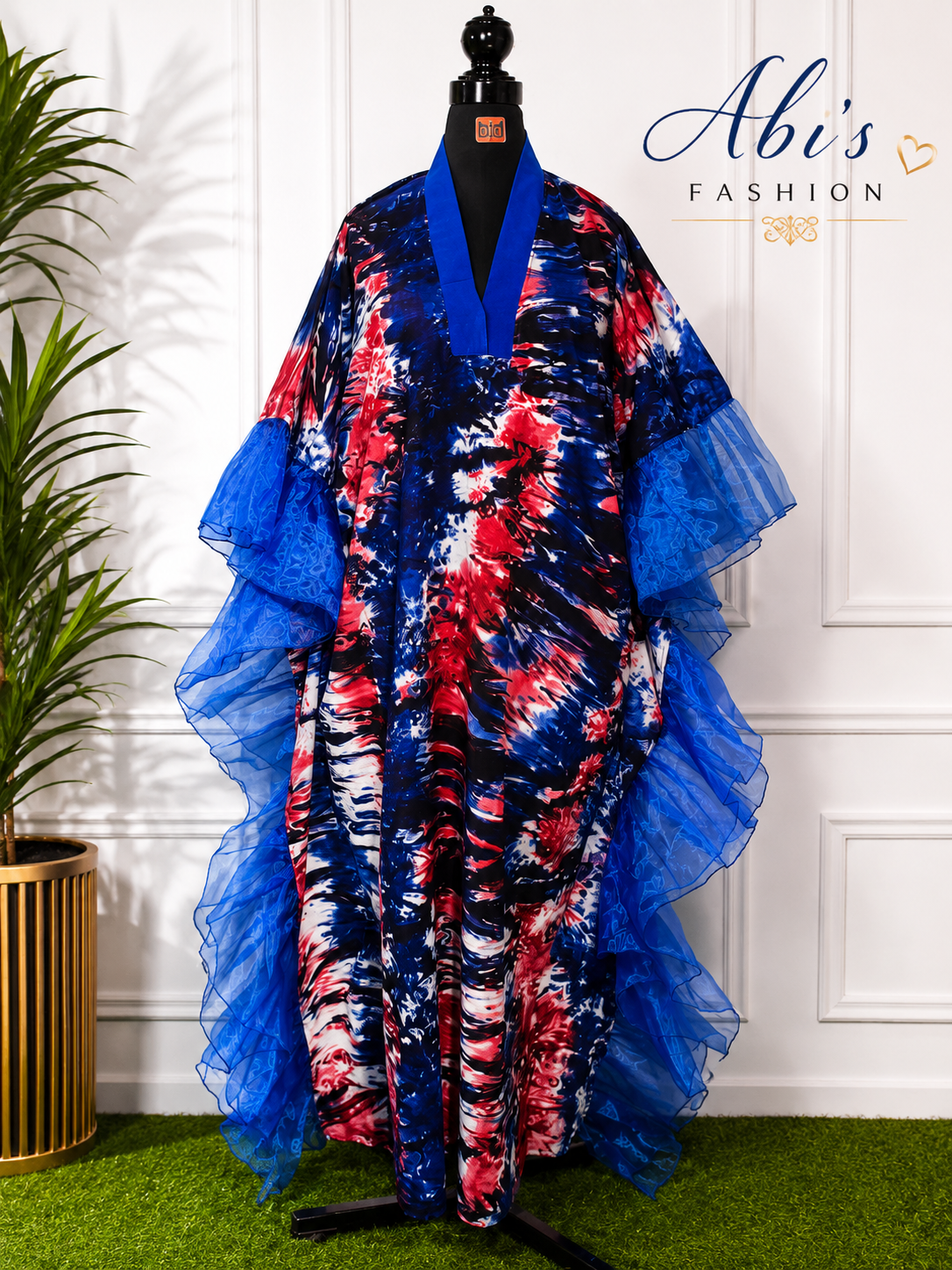 Royal Blue & Red Luxury Kaftan Gown