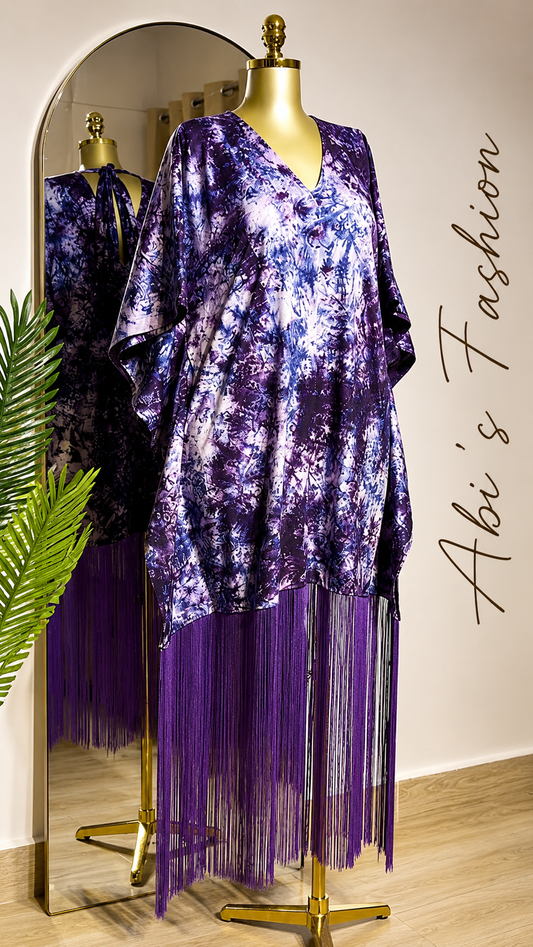 Purple Abstract Fringe Bubu Dress