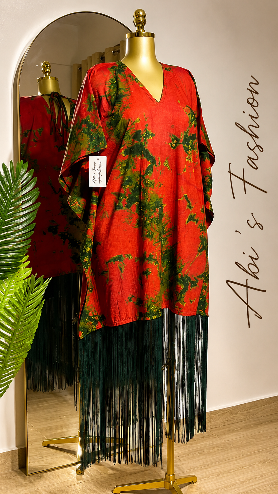 Red and Green Fringe Bubu Dress