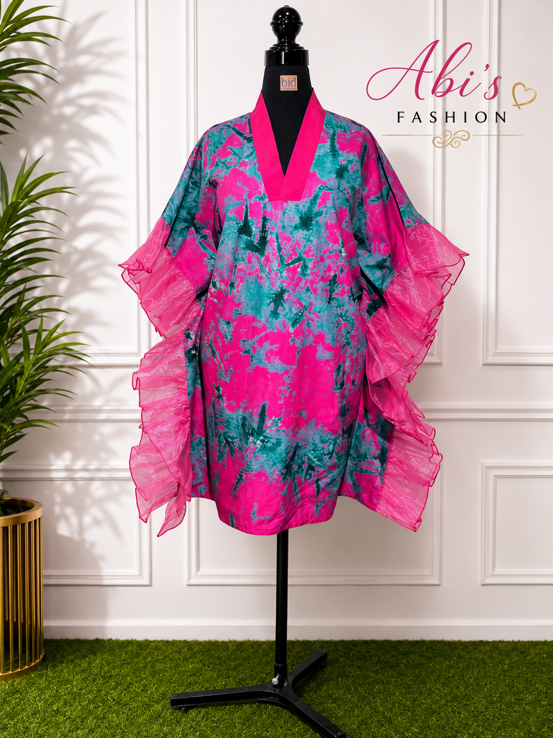 Elegant Pink & Teal Luxury Kaftan Dress