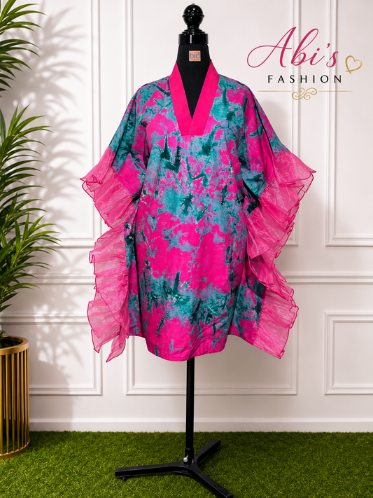 Elegant Pink & Teal Luxury Kaftan Dress