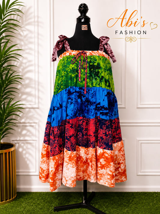 Vibrant Multicolor Tie-Shoulder Maxi Dress