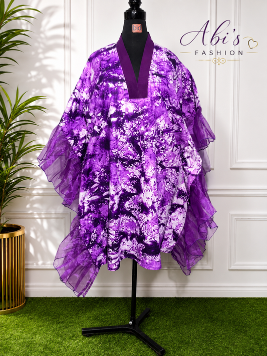 Elegant Purple Tie-Dye Kaftan Dress
