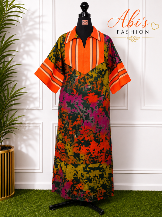 Vibrant Orange Abstract Maxi Dress