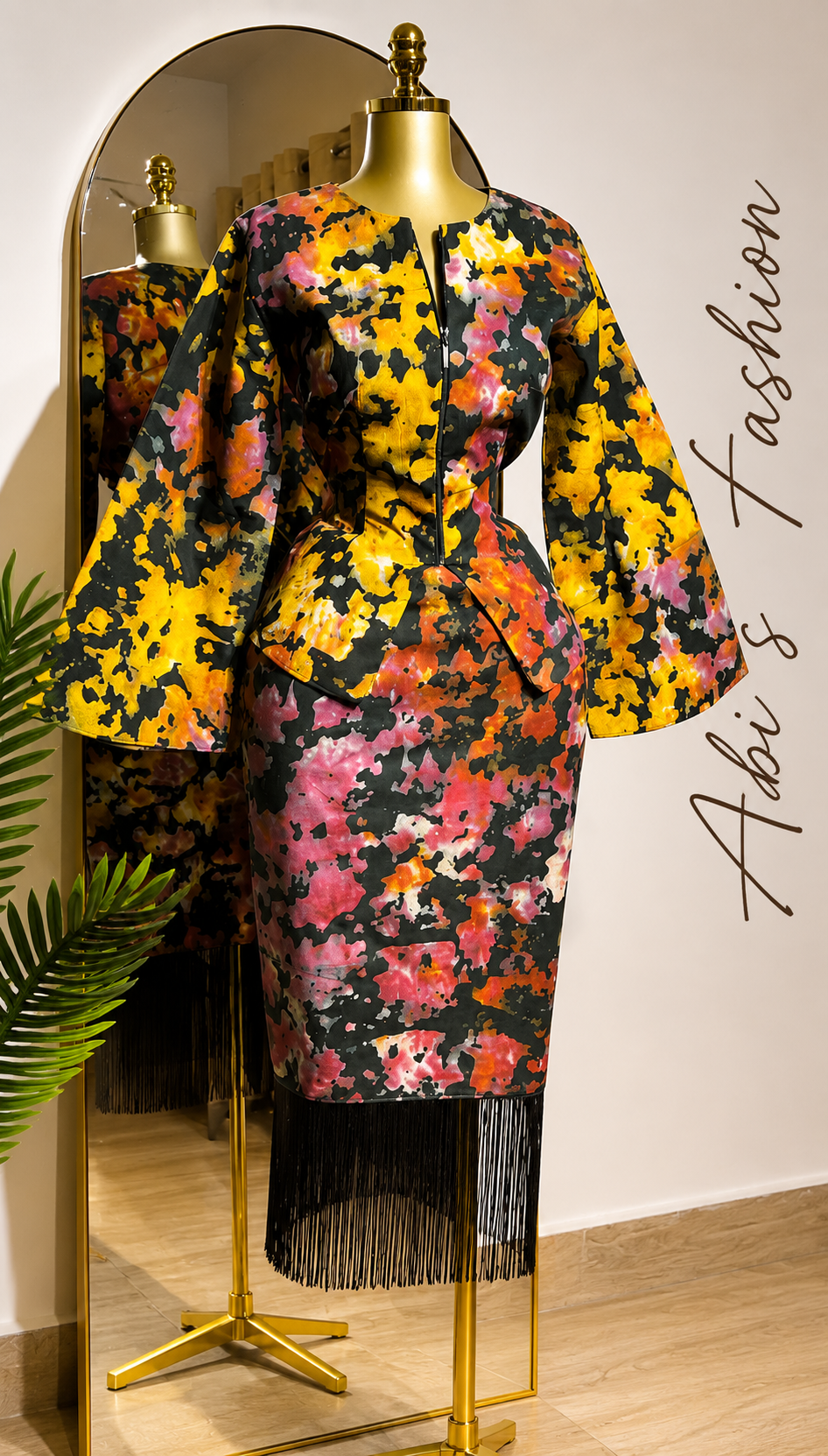 Abstract Print Peplum Top and Skirt Set