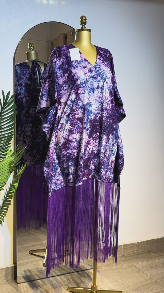 Purple Abstract Fringe Bubu Dress