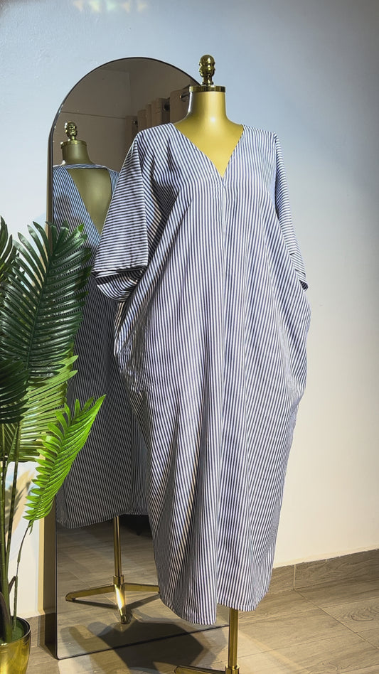 Blue and White Striped Bubu Dress